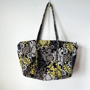 Vera Bradley Baroque Retired Print Quilted Duffle Bag Black Yellow Small Stain